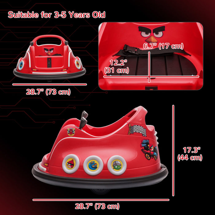 Qaba 12v Bumper Car For Kids, Angry Bird Licensed Electric Powered Ride-On Car With Dual Joysticks, 