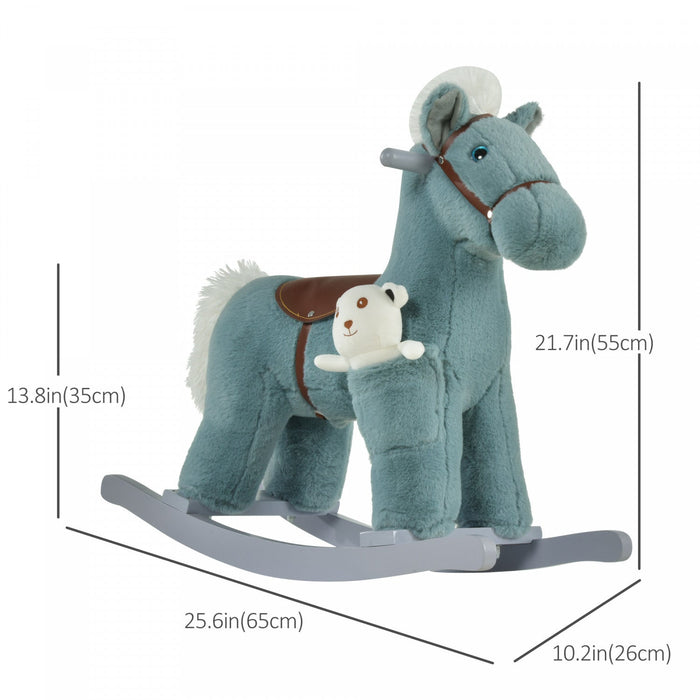 Qaba Kids Plush Ride-on Rocking Horse Toy Ride On Rocker With Plush Toy Realistic Sounds For Child 1