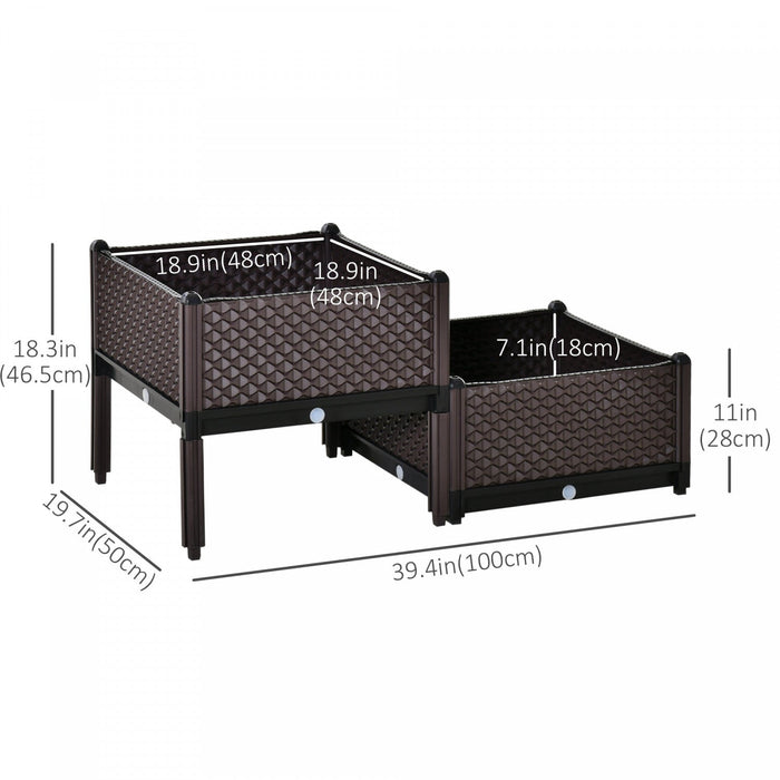 Outsunny Set Of 2 Plastic Raised Garden Bed, Planter Box, Flower Vegetables Planting Container With 
