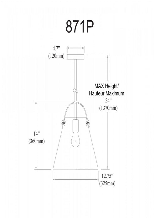 Dainolite Polly 1 Light Pendant Medium Matte Black Finish Clear Glass Lamp