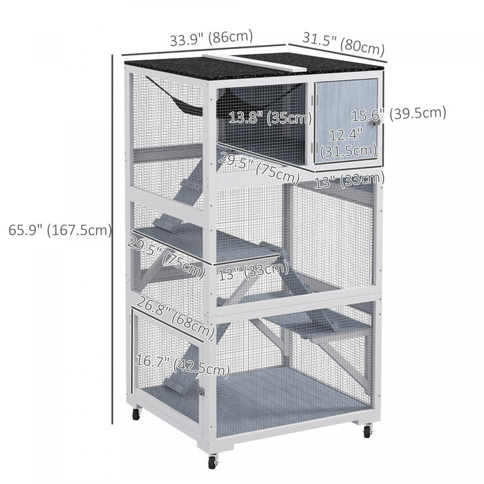 Pawhut Catio 34\" L Outdoor Cat House On Wheels With Weatherproof Roof Hammock Multiple Platforms Res
