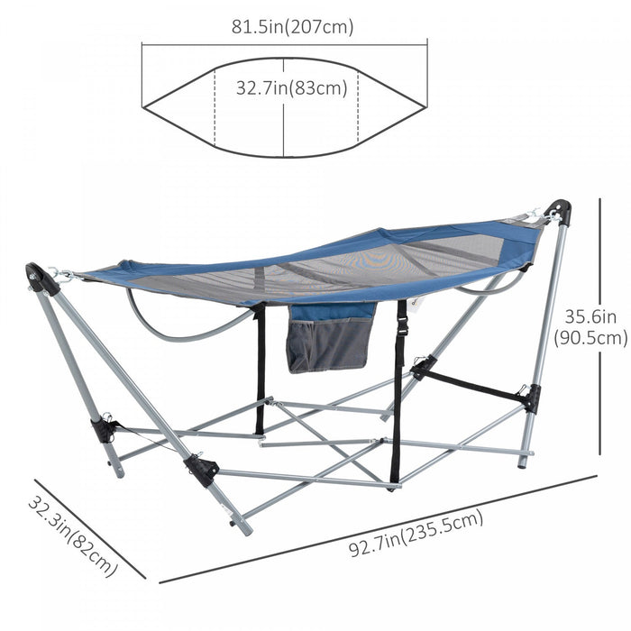 Outsunny Foldable Outdoor Hammock With Stand, Portable Hammock Bed With Carrying Bag And Pocket For 