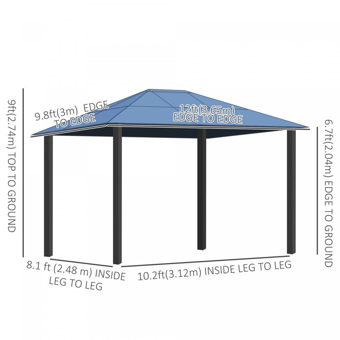 Outsunny 10' X 12' Outdoor Hardtop Gazebo With Polycarbonate Panel Roof, Garden Deluxe Pavilion Cano