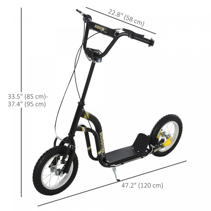 Aosom Youth Kick Scooter With 12'' Inflatable Rubber Wheel, Teens Scooter For Kids 5+ Year Old With Adjustable Height Handlebar, Black