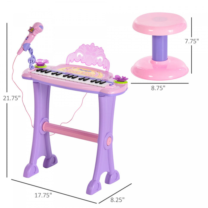 Qaba Kids Piano Electronic Keyboard Instrument With Microphone And Stool 32 Keys Musical Toy Organ E