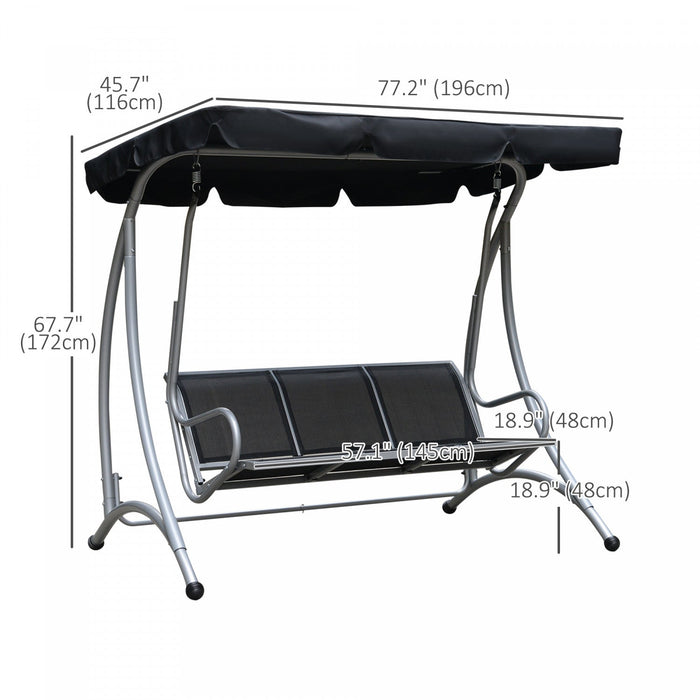 Outsunny 3 Person Patio Swing Seats With Adjustable Canopy Outdoor Swing Chair Bench For Garden, Poo