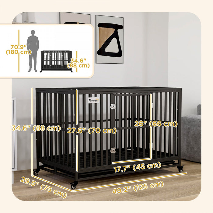 Pawhut Heavy Duty Steel Dog Crate Kennel Pet Cage With Wheels For Portability And A Door For Conveni