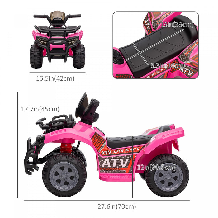 Aosom Kids Powered Ride-On Atv Quad Bike Four Wheeler Car With Music, 6v Battery Powered Motorcycle 
