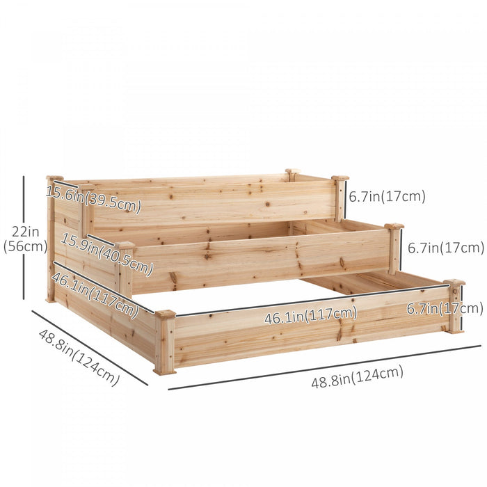 Outsunny 49''x49\"x22\" 3-tier Raised Garden Bed Wooden Planter Kit Elevated Plant Box Stand For Yard 