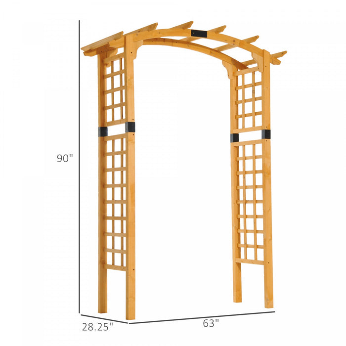 Outsunny 7.5ft Wood Garden Arch Trellis, Outdoor Walkway Round Pergola Style Arbor For Decorative Cl