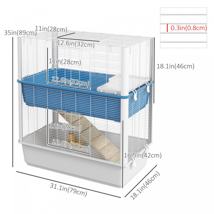Pawhut Large Hamster Cage With Accessories, Rat Cage Gerbil Habitat With Detachable Bottom, Ramps, P