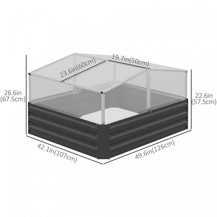 Outsunny 49.6\" X 42.1\" X 26.6\" Galvanized Raised Garden Bed With Greenhouse, Steel Planters For Outd