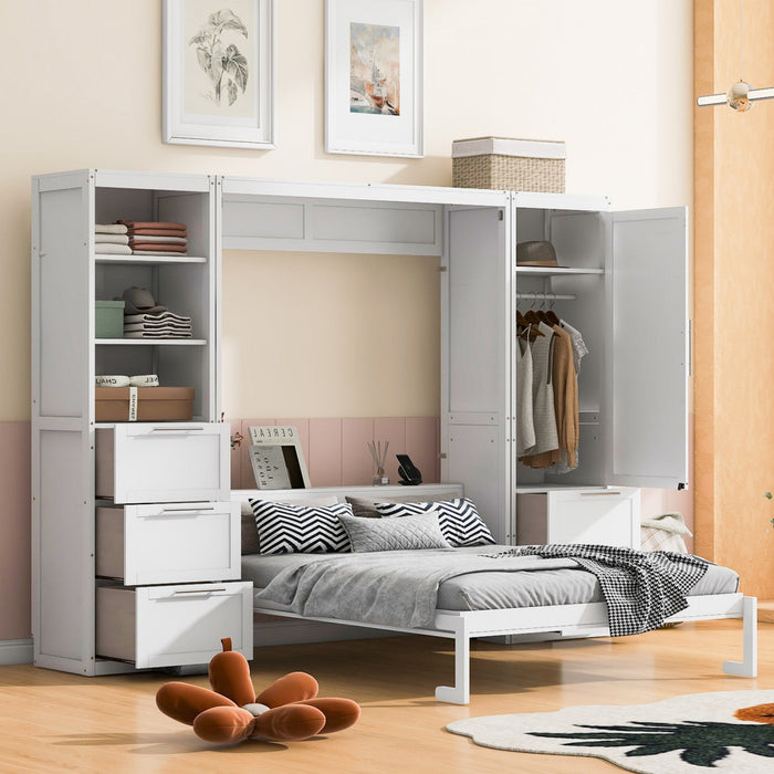 Angela Engineered Wood Murphy Wall Bed With Drawers And Shelves, Queen Size - White 
