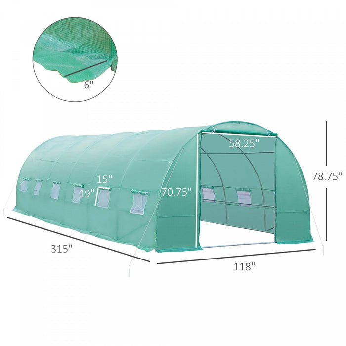 Outsunny 26.2' X10' X 6.7' Large Walk In Tunnel Greenhouse Garden Plant Seed Green House Premium Ste