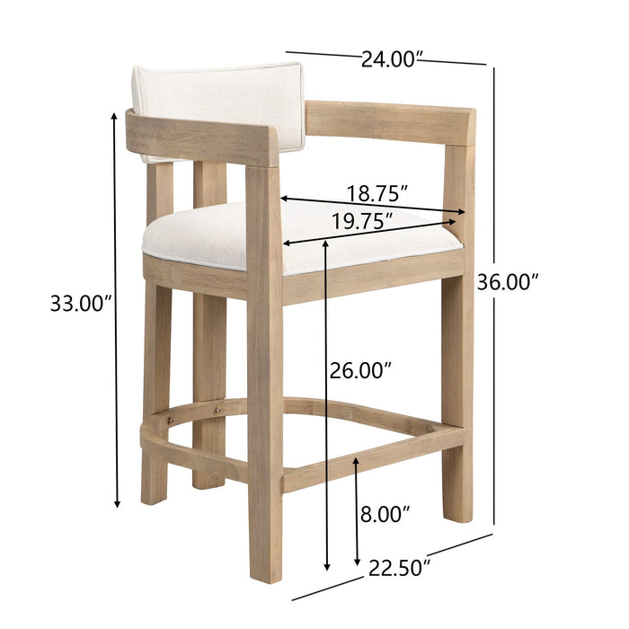 Tiffany 26\" Counter-height Stool Set Of 2 With Solid Wood Frame, Linen Look Fabric - Natural 