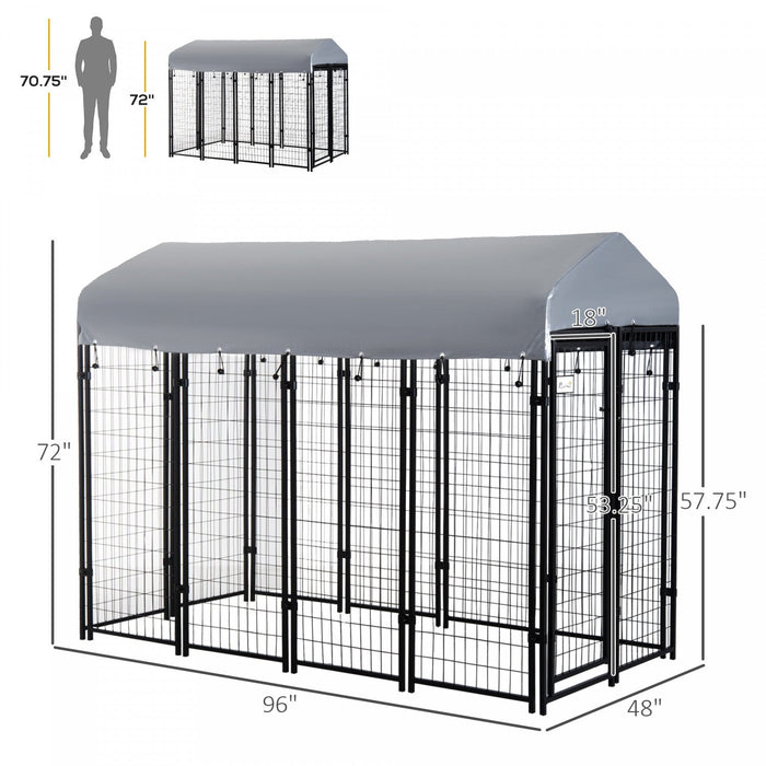 Pawhut 8' X 4' X 6' Large Outdoor Dog Kennel Steel Fence With Uv-resistant Oxford Cloth Roof & Secur