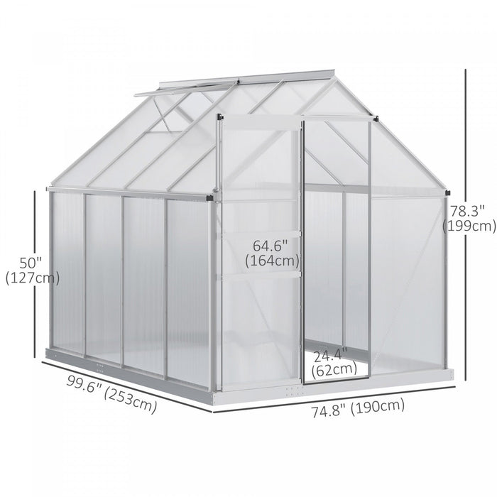Outsunny 6' X 8' X 6.5' Polycarbonate Greenhouse, Walk-in Green House With Adjustable Roof Vent, Gal