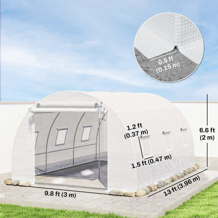 Outsunny Walk-in Tunnel Greenhouse w/ Support Rods, Plant Hot House, White
