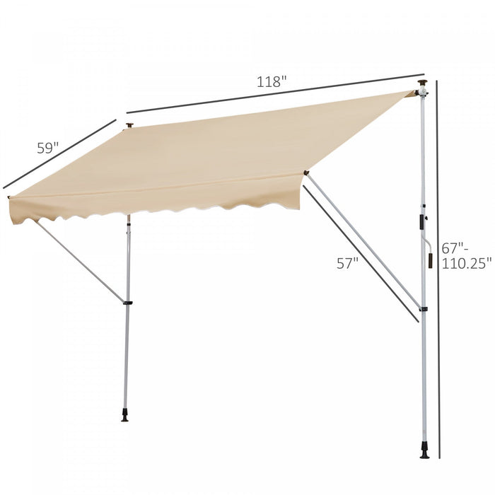 Outsunny 10x5ft Manual Retractable Awning, Patio Sun Shade Canopy Shelter With 5.6-9.2ft Support Pol