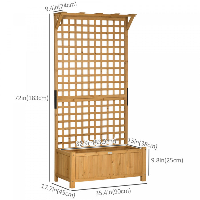 Outsunny Raised Garden Bed, Wood Planter With Trellis For Vine Climbing, Privacy Screen Planter Box 