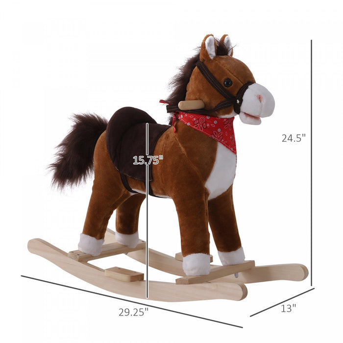 Qaba Kids Plush Ride On Rocking Horse Child Animal Adventure Rocker Chair Playtime Toy With Sound Sc