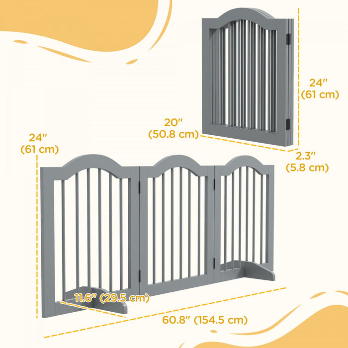 Pawhut Freestanding Pet Gate For Dogs 24\" Tall Foldable Dog Gates Indoor Wooden Barrier 3 Panels Wit