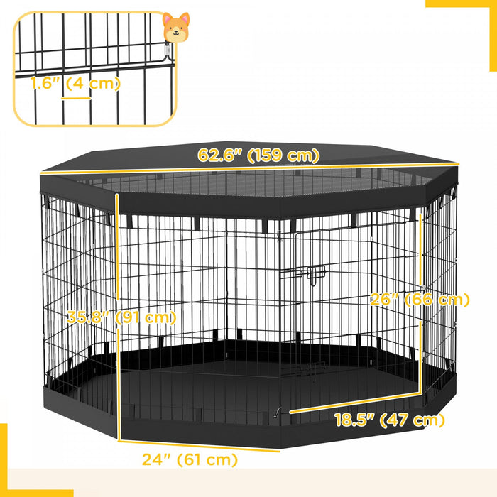 Pawhut Dog Playpen, 8 Panels Foldable Dog Pen With Waterproof Bottom Pad, Sunproof Top Cover, 36\"h D
