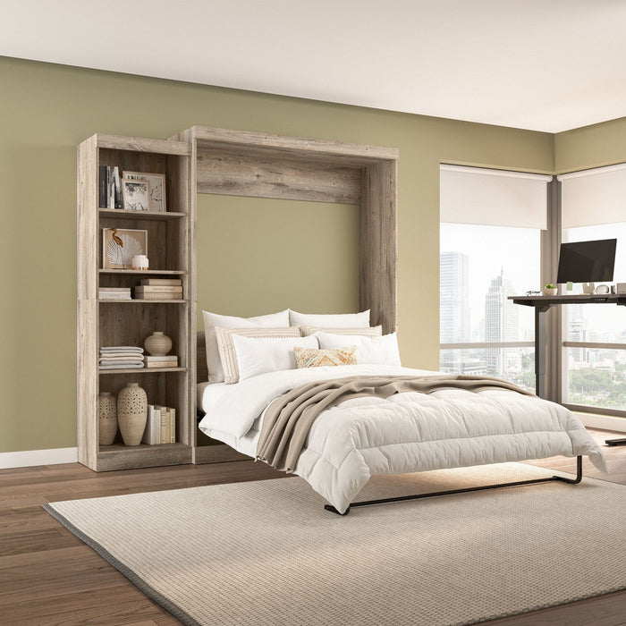 Bestar Pur Queen Murphy Shelving Unit 90-Inch Wall Bed - Rustic Brown