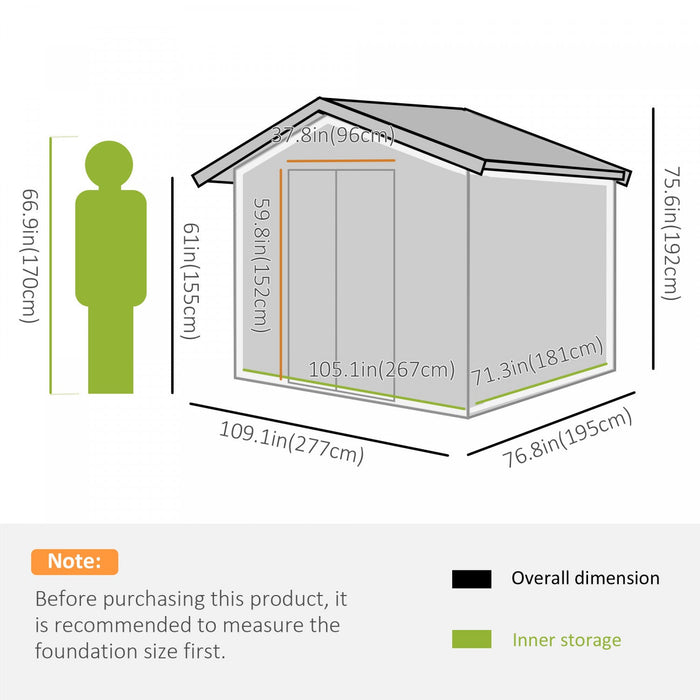 Outsunny 9' X 6' Garden Storage Shed With Floor Foundation, Metal Tool Storage House With Double Doo