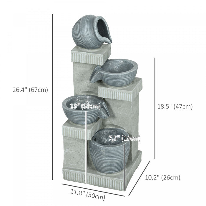 Outsunny Outdoor Jar And Bowls Fountain W/ LED Lights, Resin Water Fountain