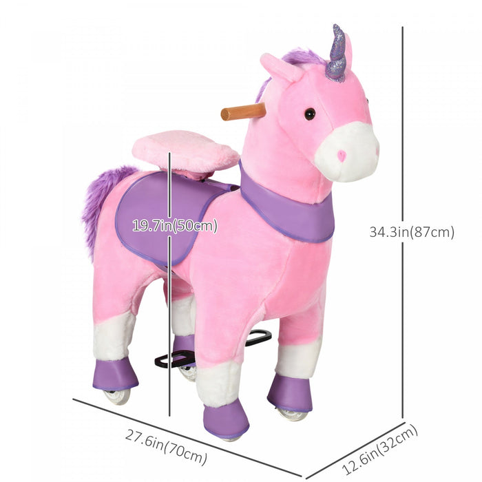 Qaba Ride On Unicorn Walking Horse Mechanical Pony Toy With Wheels Gift For 3-6 Years Girls Boys Pin