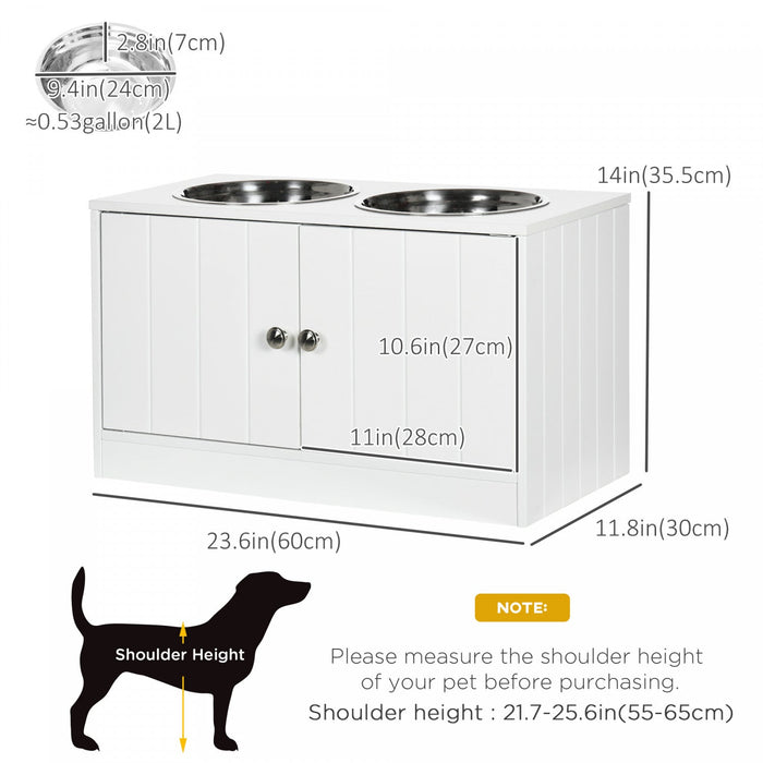 Pawhut Elevated Dog Bowls For Large Dogs Pet Feeding Station With Stand, Storage, 2 Stainless Steel 