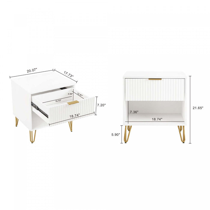 Dumbo Modern 20\" Fluted Nightstand in White (1-Drawer) 