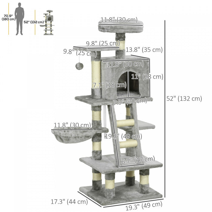 Pawhut Cat Tree, Cat Tower For Indoor Cats With Sisal Scratching Post, Cat Condo, Hammock, Bed, Ladd