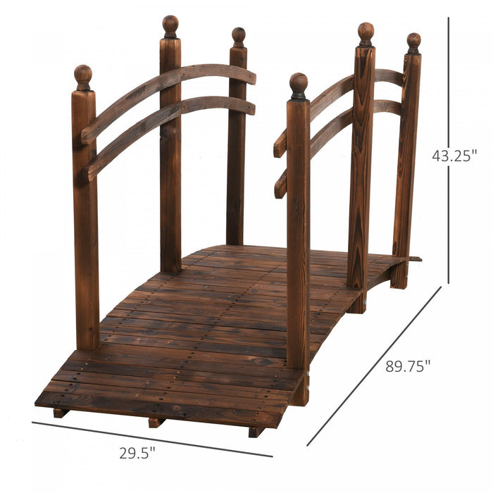 Outsunny 7.5' Fir Wood Garden Bridge Arc Walkway With Side Railings, Perfect For Backyards, Gardens,