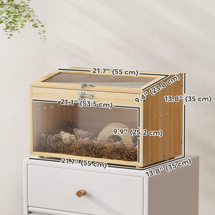 Pawhut 22"l Hamster Cage, Small Animal Cage With Openable Top & Transparent Acrylic Windows, Hamster Enclosure With Hut, Seesaw, Ladder, For Dwarf Hamster, Gerbil, Natural Wood