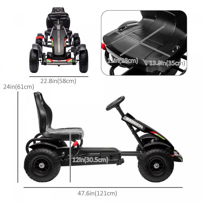 Aosom Pedal Go Kart For Kids, Pedal Powered Ride-On Car With Adjustable Bucket, Handbrake, 4 Rubber 