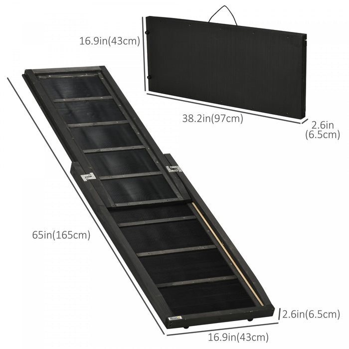 Pawhut Folding Dog Ramp, 65 Inches Portable Pet Ramp With Carry Handle, Non-slip Rubber Ramp For Car
