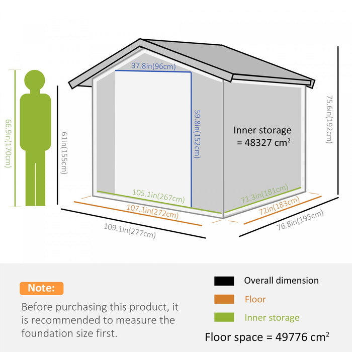 Outsunny 9' X 6' Garden Storage Shed With Floor Foundation, Metal Tool Storage House With Double Doo