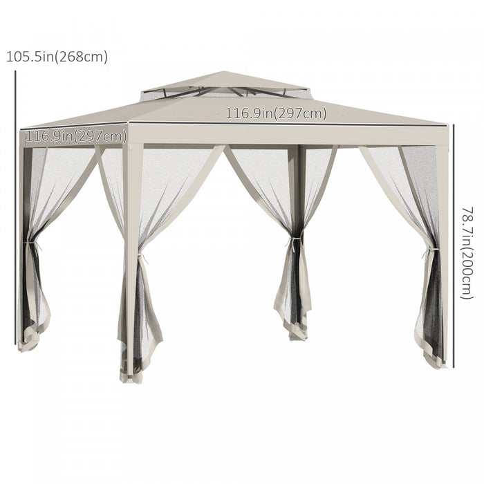 Outsunny 10' X 10' Canopy Tent, Party Tent With Mesh Netting And Double Tier Roof For Backyard, Gard