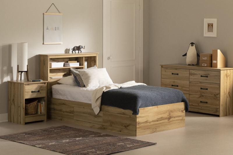 Tassio Mates Bed And Bookcase Headboard Set Nordik Oak - South Shore Twin Bed