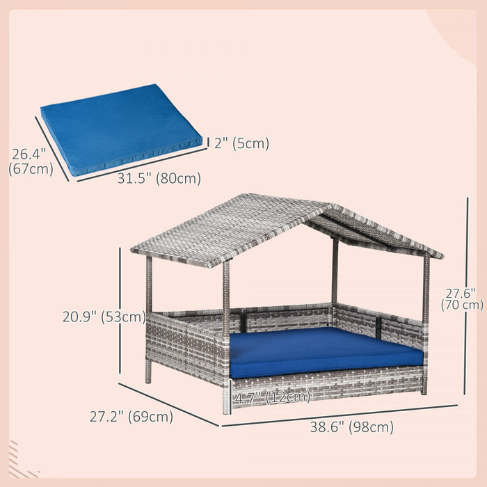 Pawhut Elevated Rattan Dog House Outdoor With Canopy, Wicker Dog Bed With Water-resistant Cushion, F
