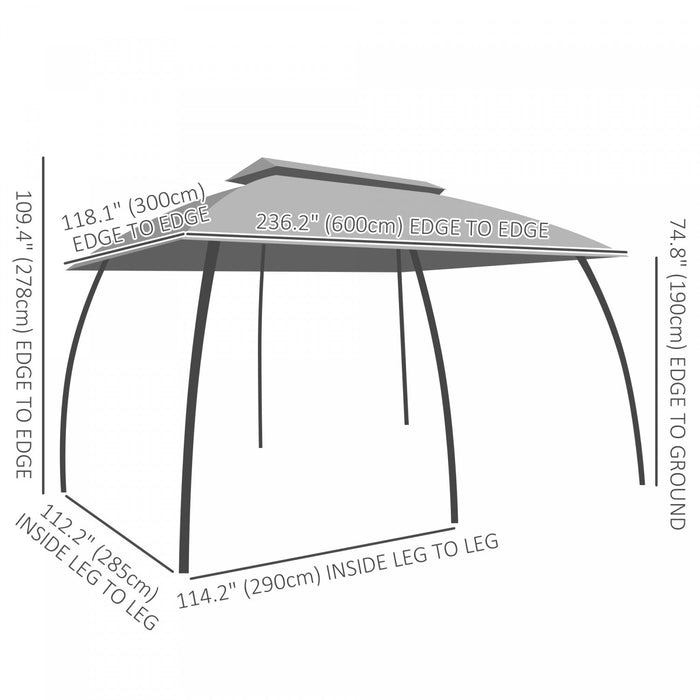 Outsunny 10' X 20' Patio Gazebo, Outdoor Gazebo Canopy Shelter With Netting, Vented Roof, Steel Fram