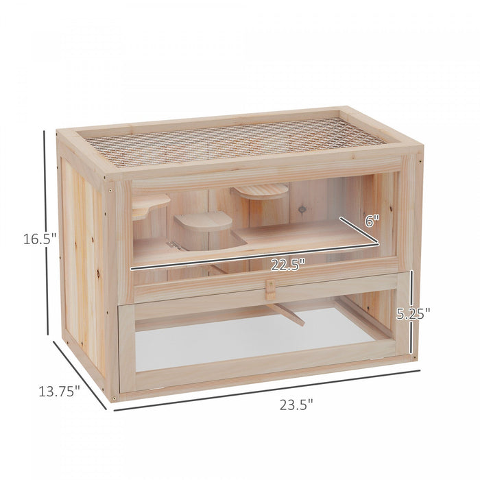 Pawhut Wooden Hamster Cage Guinea Pig Chinchilla Pet House 2 Levels Small Animals Habitat Home W/ Op