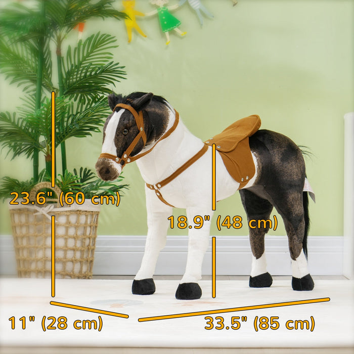 Qaba Standing Ride On Horse, Plush Pony Toy For Kids With Neighing Sound, Soft Padding, For Cowboy C