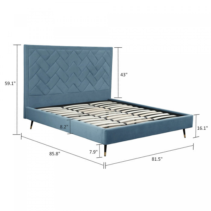 Crosby Modern Upholstered Velvet King Bed in Blue 