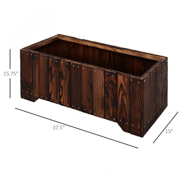Outsunny 37.5\"x15\"x15.75\" Raised Garden Bed, Wooden Planters For Outdoor Plants, Rectangle Vegetable
