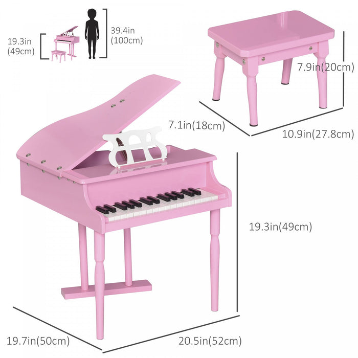 Homcom Modern Kids Piano, 30 Keys, Set Of 2, Mini Toy For Child, Grand Piano With Music Stand And Be