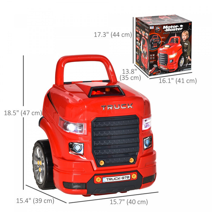 Qaba Kids Truck Engine Toy Set, Educational Car Service Station Kids Tool Set, Take Apart Workshop F