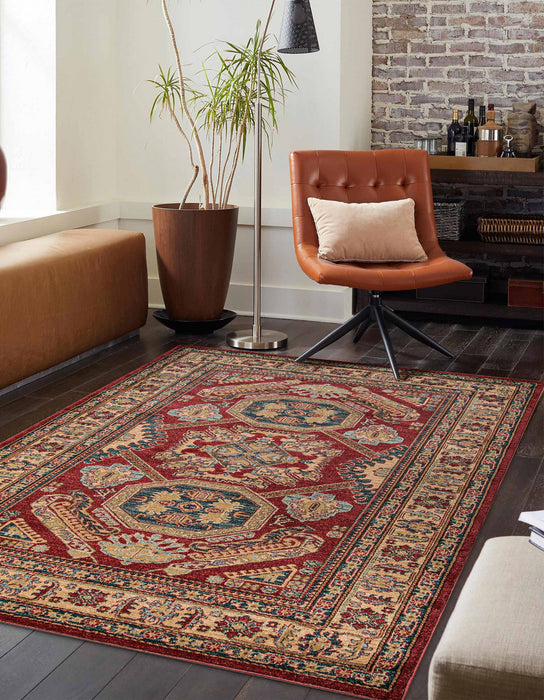 Aisha Traditional 9'3\" x 12'6\" Area Rug in Red Indoor Area Rug 
